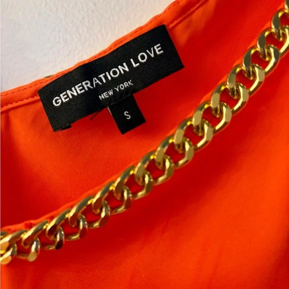 Generation Love Dallas Chain Tank Top Orange Gold Chain V-Neck Size Small - Picture 6 of 10